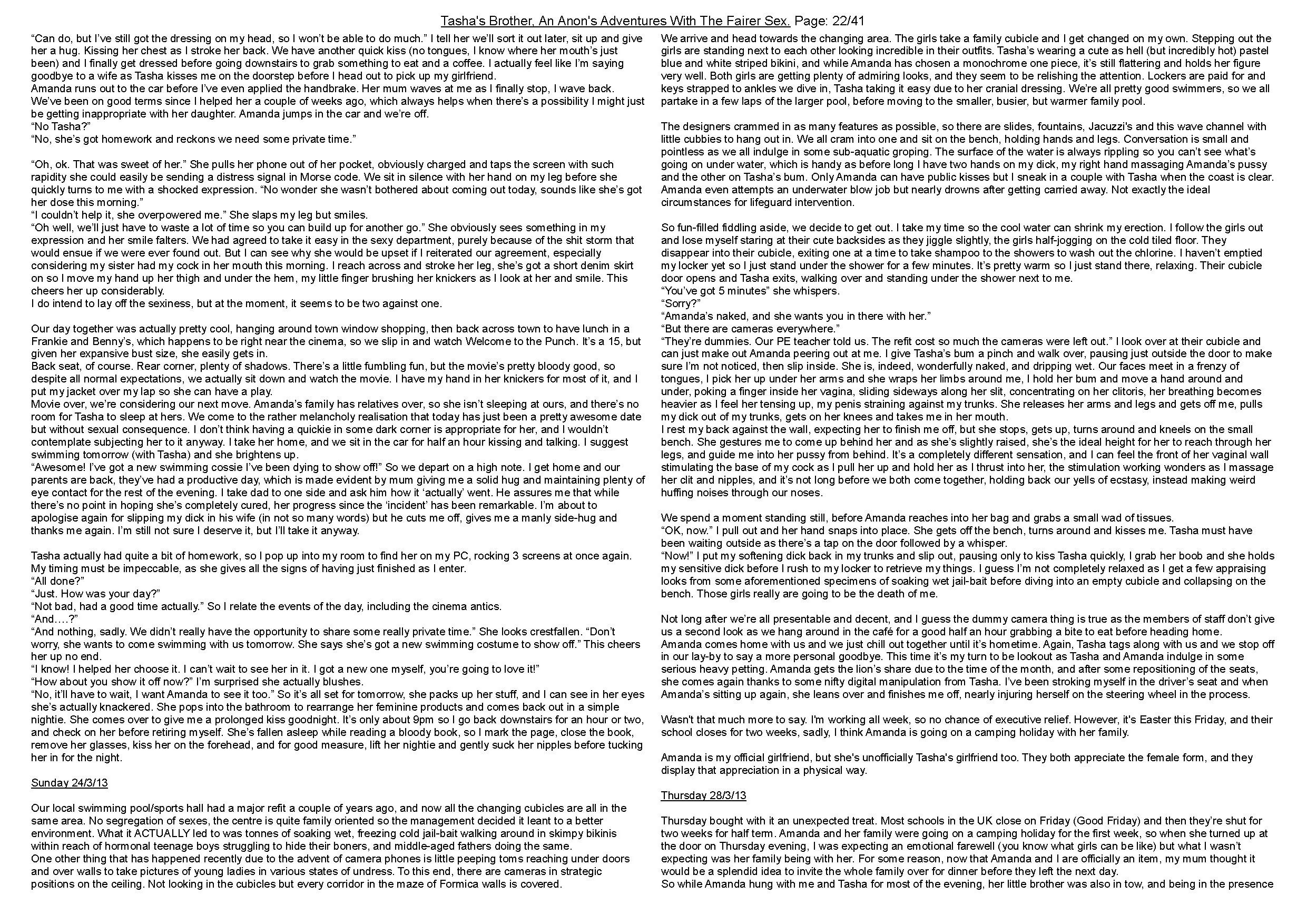 Anon's sister comes into the shower with him. Anon's meets her friend, and discovers family secrets.